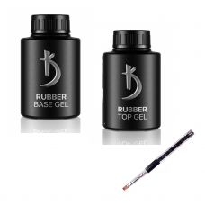 Набір Kodi RUBBER Base Gel 35 мл + Kodi RUBBER Top Gel 35 мл + ПОДАРУНОК Кисть для гелю зі стразами