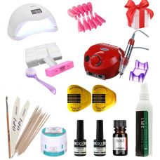 Набір для нарощування нігтів З UV + LED лампою SUN 5 48 і фрезером для манікюру Nail Drill Pro 65 Вт