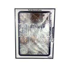 Nail Decorations, конфетті блискітки мікс, 010 набір 12 шт